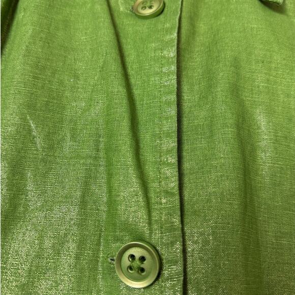 Chico’s Metallic Green Linen Blend Swing Jacket Women’s Size XL Shimmer Coat - Picture 3 of 8